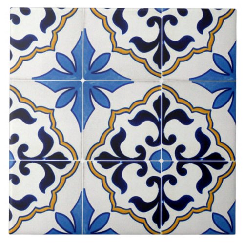 Mexican Talavera Blue Pattern Ceramic Photo Tile