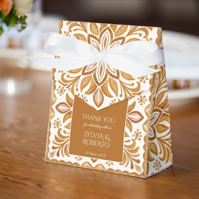 Mexican Talavera brown elegant wedding  Favor Boxes (Mexican Talavera wedding favors personalized terracotta  elegant Favor Boxes customized favor box)