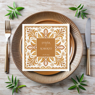 Mexican Talavera brown elegant wedding monogrammed Napkins