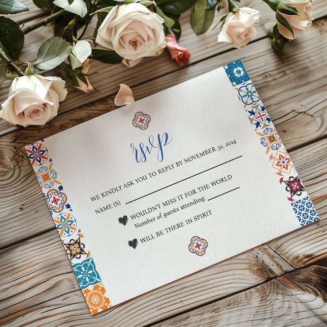 Mexican Talavera Colorful Floral Fiesta Wedding RSVP Card (Mexican Talavera Colorful Floral Fiesta Wedding RSVP Card)