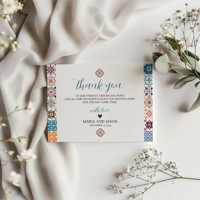 Mexican Talavera Colorful Floral Fiesta Wedding Thank You Card (Mexican Talavera Colorful Floral Fiesta Wedding Thank You Card)
