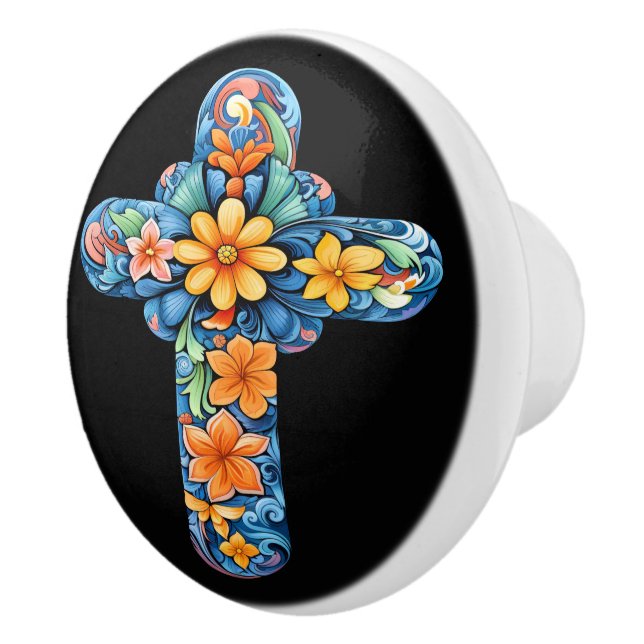 Mexican Talavera Cross Ceramic Knob (Right)