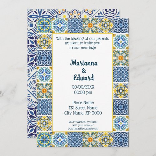 Mexican Talavera Design Wedding Invitation