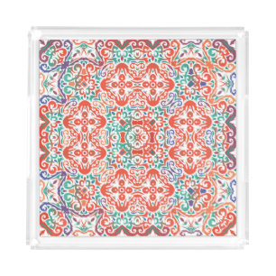 Mexican Talavera: Ethnic Tile Collage. Acrylic Tray