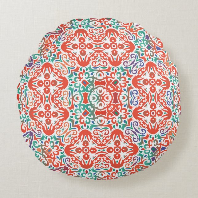 Mexican Talavera: Ethnic Tile Collage. Round Pillow (Front)