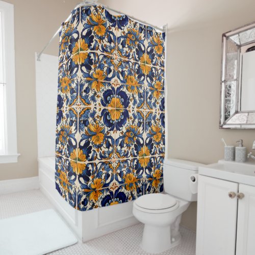 Mexican Talavera Fiesta Spanish Tile Shower Curtain