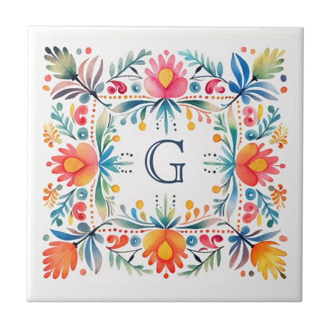 Mexican Talavera Inspired Hacienda Style Tile (Front)