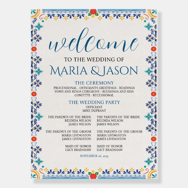 Mexican Talavera Majolica Colorful Wedding Program Foam Board (Front)