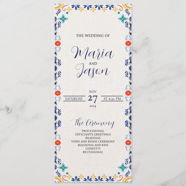 Mexican Talavera Majolica Floral Aesthetic Wedding Program (Front)