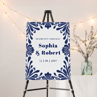 Mexican Talavera Navy Blue Wedding Welcome Sign