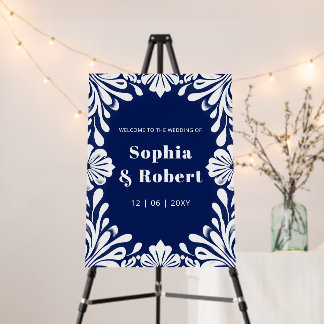 Mexican Talavera Navy Blue Wedding Welcome Sign