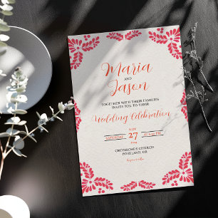 Mexican Talavera Orange Floral Minimalist Wedding Invitation