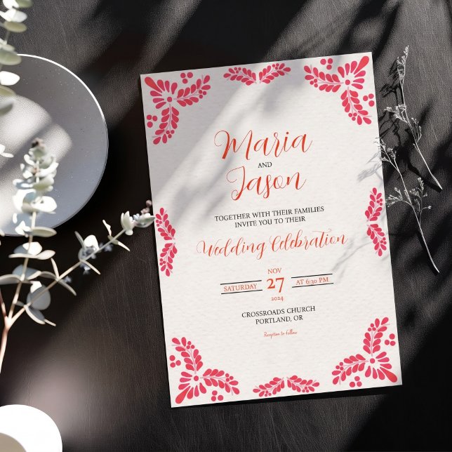 Mexican Talavera Orange Floral Minimalist Wedding Invitation (Mexican Talavera Orange Floral Minimalist Wedding Invitation)