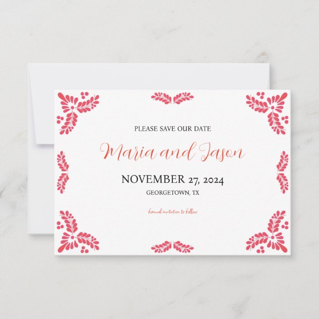Mexican Talavera Orange Floral Minimalist Wedding Save The Date (Front)