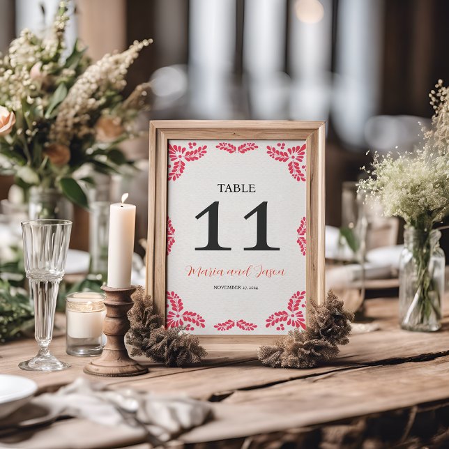 Mexican Talavera Orange Floral Minimalist Wedding Table Number (Mexican Talavera Orange Floral Minimalist Wedding Table Number)