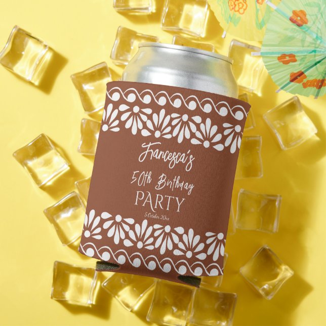 Mexican talavera party favors monogram terracotta  can cooler (In Situ Summer)