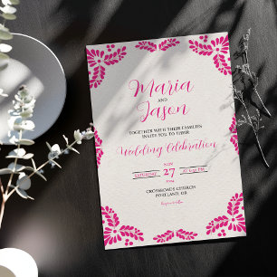 Mexican Talavera Pink Floral Minimalist Wedding Invitation