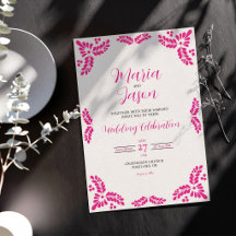 Mexican Talavera Pink Floral Minimalist Wedding