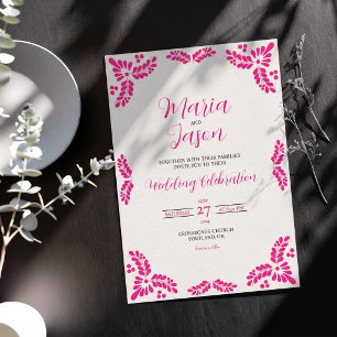 Mexican Talavera Pink Floral Minimalist Wedding Invitation