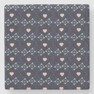 Mexican Talavera Pink Hearts Blue Pattern  Stone Coaster