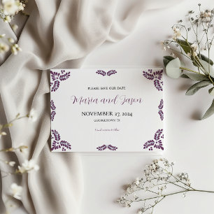 Mexican Talavera Purple Floral Minimalist Wedding Save The Date