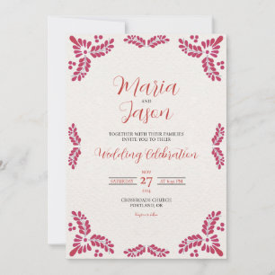 Mexican Talavera Red Floral Minimalist Wedding Invitation