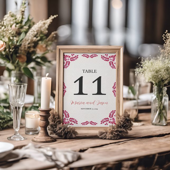 Mexican Talavera Red Floral Minimalist Wedding Table Number (Mexican Talavera Red Floral Minimalist Wedding Table Number)