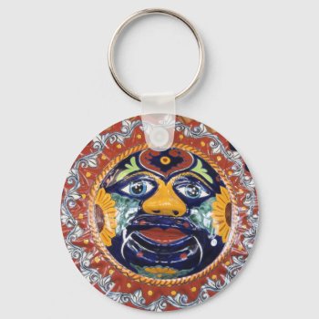 Mexican Talavera Style Sun Keychain by beautyofmexico at Zazzle