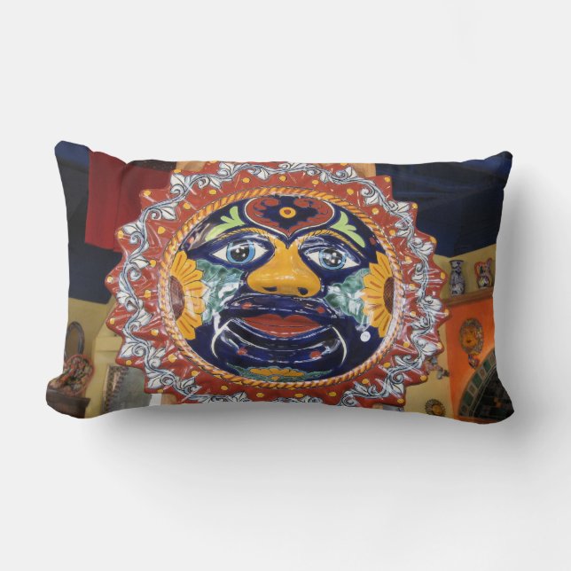 Mexican Talavera style sun Lumbar Pillow (Front)