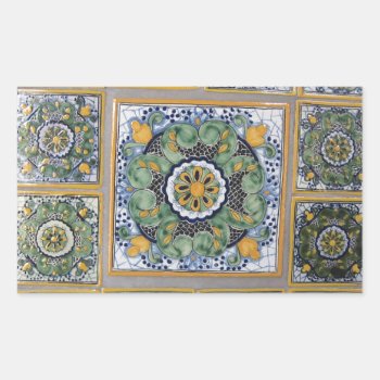 Mexican Talavera Style Tiles Rectangular Sticker by beautyofmexico at Zazzle