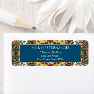 Mexican Talavera teal elegant return address Label