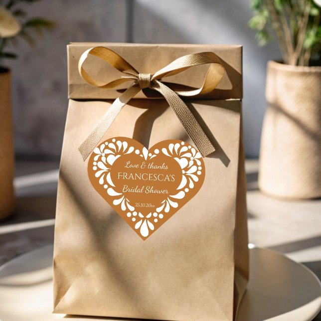 Mexican talavera terracotta bridal shower favor heart sticker (Mexican talavera terracotta bridal shower thank you favor heart shaped sticker personalized stickers)