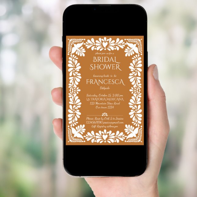 Mexican talavera terracotta bridal shower invitation (Front Digital)