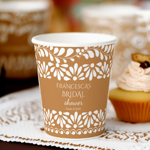 Mexican talavera terracotta bridal shower monogram paper cups