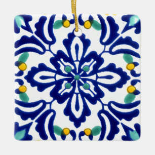 Mexican Talavera Terracotta Tile Design No. 10 Ceramic Ornament