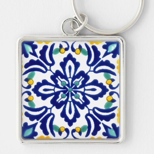 Mexican Talavera Terracotta Tile Design No 10 Keychain