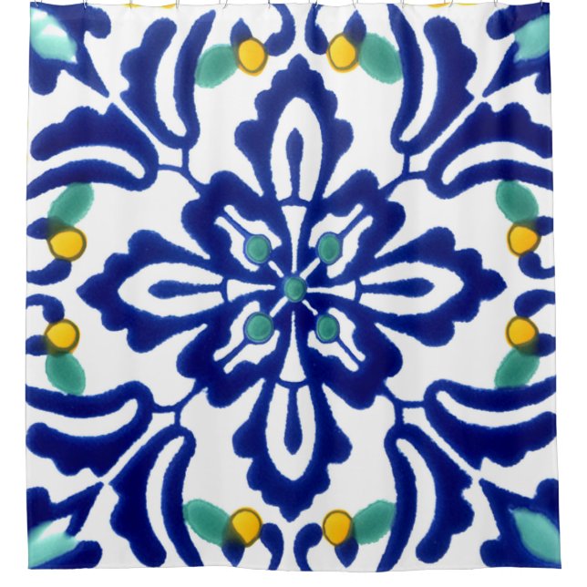 Mexican Talavera Terracotta Tile Design No. 10 Shower Curtain (Front)
