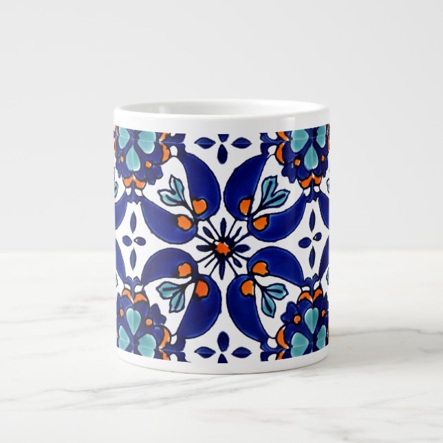 Mexican Talavera Terracotta Tile Design No. 1 Giant Coffee Mug (Front)