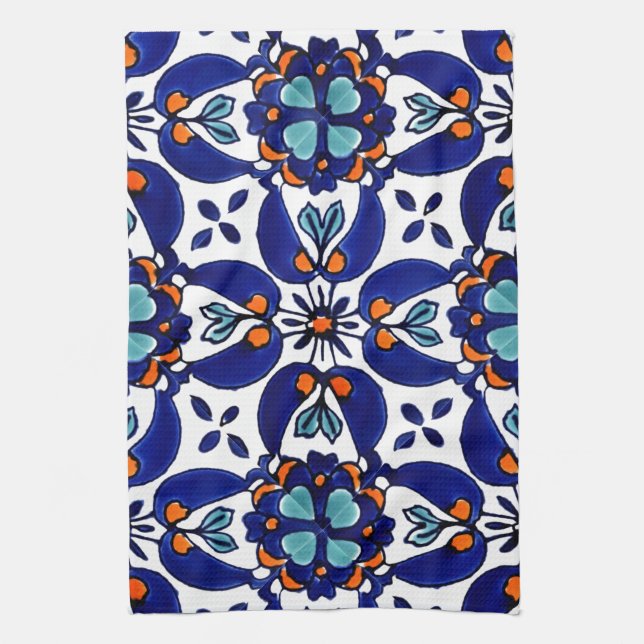 Mexican Talavera Terracotta Tile Design No. 1 Kitchen Towel (Vertical)
