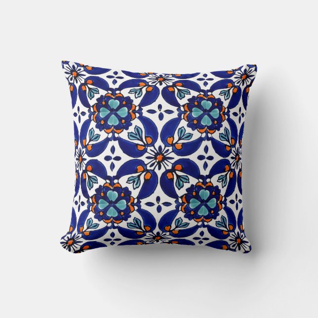 Mexican Talavera Terracotta Tile Design No. 1 Throw Pillow (Front)