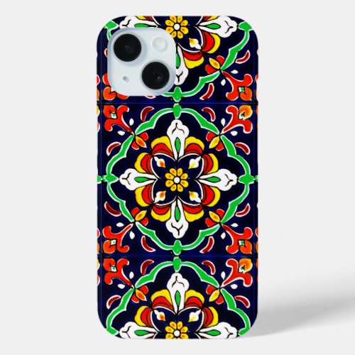 Mexican Talavera Terracotta Tile Design No 2 iPhone 15 Case