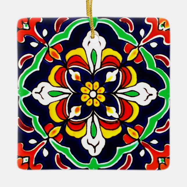 Mexican Talavera Terracotta Tile Design No. 2 Ceramic Ornament (Front)
