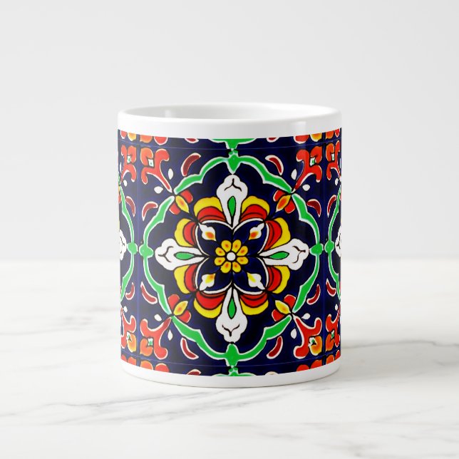 Mexican Talavera Terracotta Tile Design No. 2 Giant Coffee Mug (Front)
