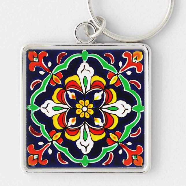 Mexican Talavera Terracotta Tile Design No. 2 Keychain (Front)