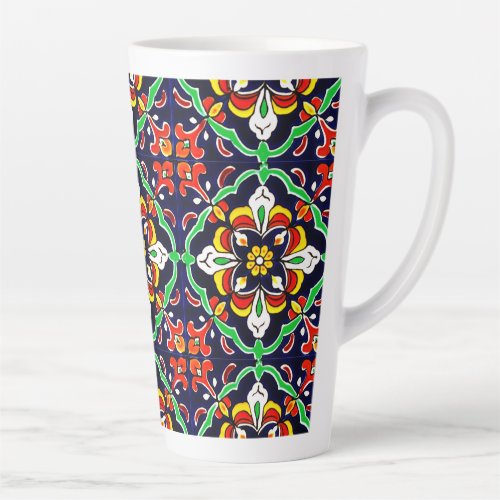 Mexican Talavera Terracotta Tile Design No 2 Latte Mug