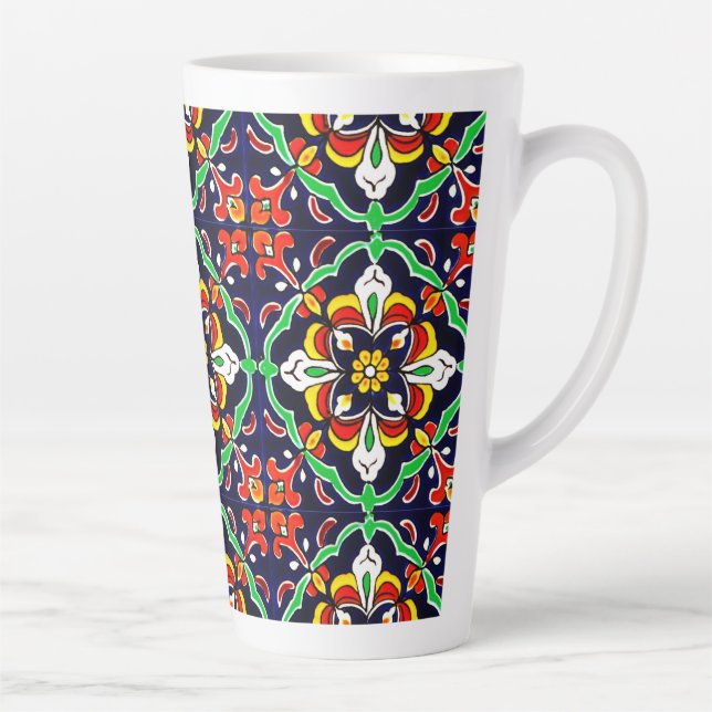 Mexican Talavera Terracotta Tile Design No. 2 Latte Mug (Right)