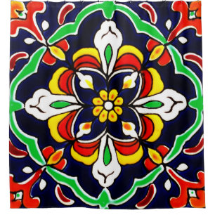 Mexican Talavera Terracotta Tile Design No. 2 Shower Curtain