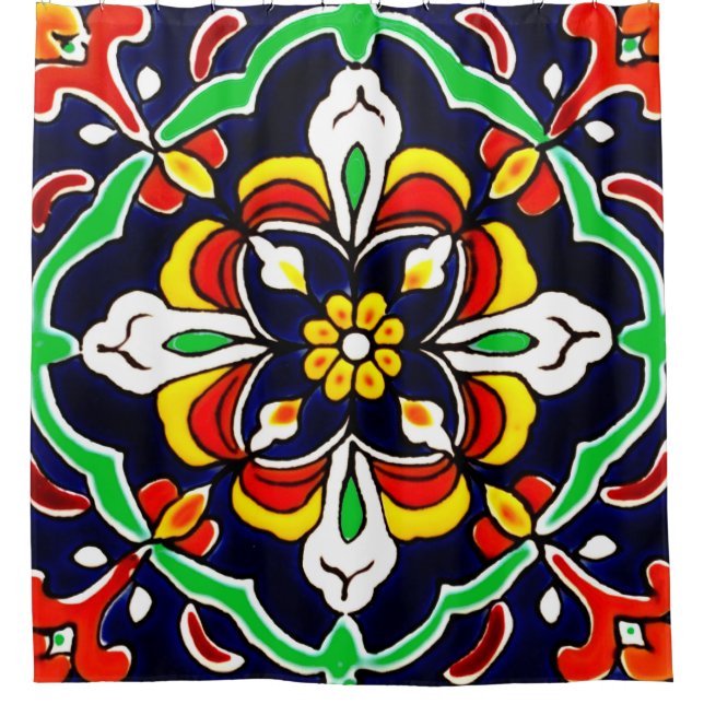 Mexican Talavera Terracotta Tile Design No. 2 Shower Curtain (Front)