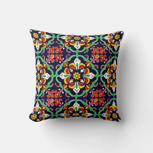 Mexican Talavera Terracotta Tile Design No 2 Throw Pillow