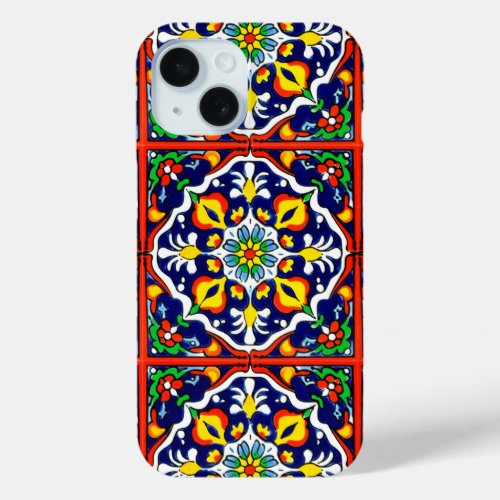 Mexican Talavera Terracotta Tile Design No 3 iPhone 15 Case